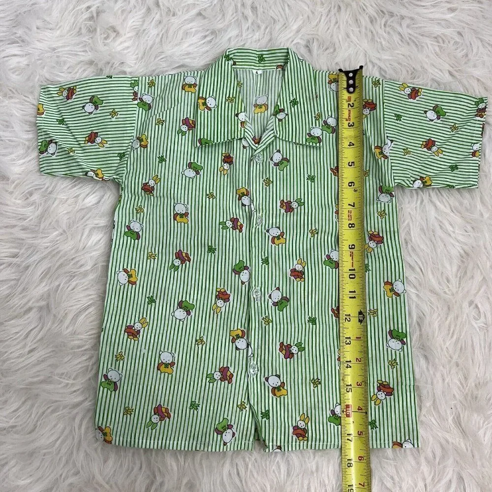 Hello Kitty Girls Vintage Sanrio Green & White Linen Pinstriped Pj Set Size 4